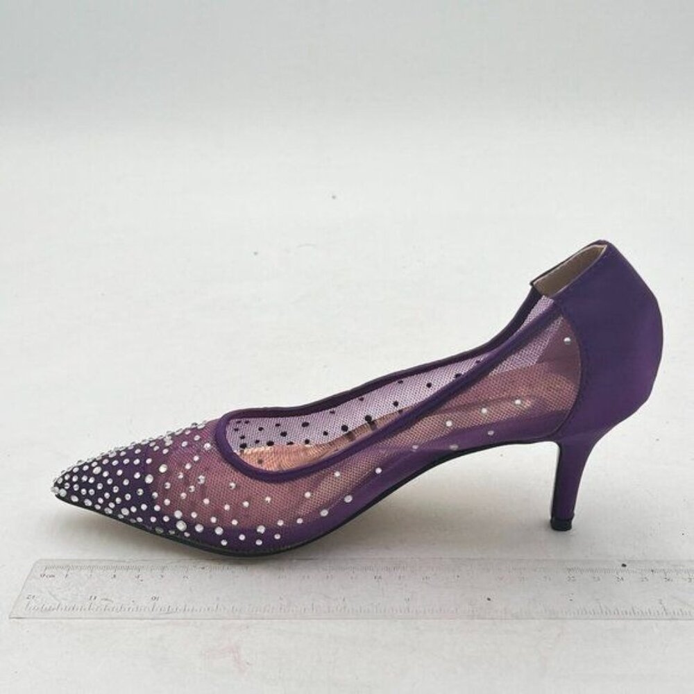 XYD Women Mid Kitten Heels Pumps Rhinestones Mesh Slip On Pointed Toe Evening